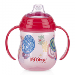 Bình uống nước Nuby mỏ vịt Silicone, 360 độ, 2 tay cầm (270ml, màu đỏ)