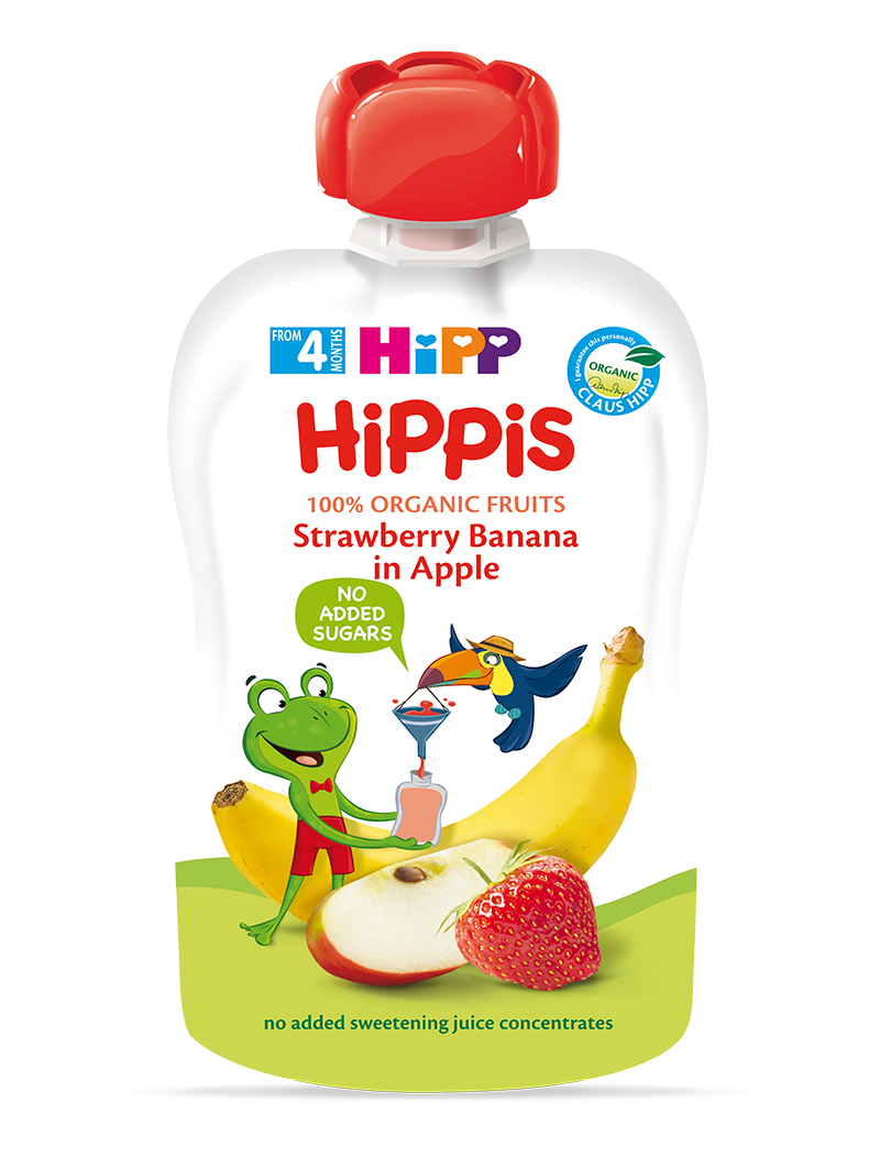 DD 100% trái cây nghiền HiPPiS Organic (Dâu tây, Chuối, Táo)