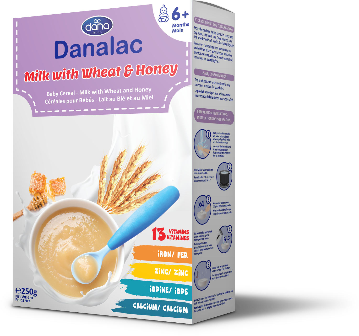 Bột ăn dặm Danalac cho bé vị sữa, lúa mì và mật ong